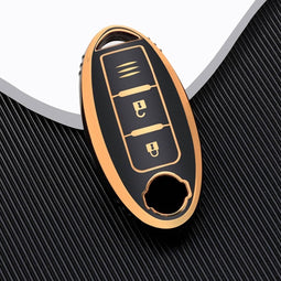 Autosleutel hoesje - TPU Sleutelhoesje - Sleutelcover - Autosleutelhoes - Geschikt voor Nissan -zw-goud - A3C - Nissan Micra, Nissan Pulsar, Nissan Murano, Nissan Juke, Nissan Qashqai, Nissan Ariya, Nissan Leaf, Nissan Xtrail, Nissan Primastar, Nissa