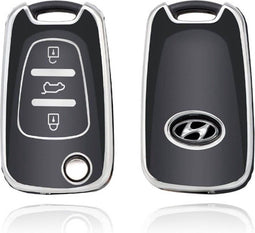 Autosleutel hoesje - TPU Sleutelhoesje - Sleutelcover - Autosleutelhoes - Geschikt voor Hyundai - zwart - C3 - Hyundai i10, Hyundai i20, Hyundai i30, Hyundai ix20, Hyundai ix35 - Auto Sleutel Accessoires gadgets - Kado Cadeau man - vrouw