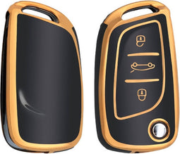 Autosleutel hoesje - TPU Sleutelhoesje - Sleutelcover - Autosleutelhoes - Geschikt voor Peugeot - zw-goud- C3 - Peugeot 108, Peugeot 207, Peugeot 208, Peugeot 307, Peugeot 308, Peugeot 407, Peugeot 508, Peugeot 1007, Peugeot 2008, Peugeot 3008, Peuge