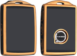 Autosleutel hoesje - TPU Sleutelhoesje - Sleutelcover - Autosleutelhoes - Geschikt voor Volvo - zwart-goud - A - Volvo S60, Volvo S90, Volvo V70, Volvo V90, Volvo XC40, Volvo XC60, Volvo XC90 - Auto Sleutel Accessoires gadgets - Kado Cadeau man - vr