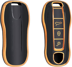 Autosleutel hoesje - TPU Sleutelhoesje - Sleutelcover - Autosleutelhoes - Geschikt voor Porsche -zw- goud- B3 - Porsche 718, Porsche Cayman, Porsche Boxster, Porsche Spyder, Porsche 911, Porsche 911 Carrera, Porsche 911 Targa, Porsche 911 Turbo, Pors