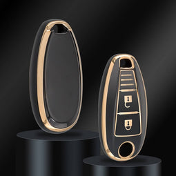 Autosleutel hoesje - TPU Sleutelhoesje - Sleutelcover - Autosleutelhoes - Geschikt voor Suzuki -zw-goud- A3a - Suzuki Swift, Suzuki Ignis, Suzuki Swace, Suzuki Vitara, Suzuki S cross, Suzuki Across, Suzuki Jimny - Auto Sleutel Accessoires gadgets -