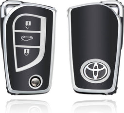 Autosleutel hoesje - TPU Sleutelhoesje - Sleutelcover - Autosleutelhoes - Geschikt voor Toyota -zwart- C3 - Toyota C-HR, Toyota Corolla, Toyota Rav, Toyota Rav4, Toyota Yaris, Toyota Aygo, Toyota Camry, Toyota Land Cruiser, Toyota Proace, Toyota Proa