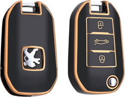 Autosleutel hoesje - TPU Sleutelhoesje - Sleutelcover - Autosleutelhoes - Geschikt voor Citroën -zw-goud- A3 - Citroën C2, Citroën C3, Citroën C3 Aircross SUV, Citroën C4, Citroën C4, Citroën E-C4 X, Citroën C5, Citroën C5 X, Citroën C5 Aircross, Cit