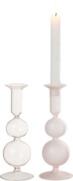 J-Line kaarshouder Ballen - glas - transparant/lichtroze - 2 stuks