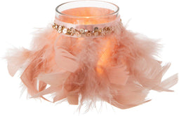 J-Line theelichthouder Veren - glas - lichtroze - small - 3 stuks