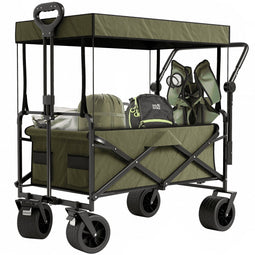 Avalo Bolderkar Met Dak XL - Opvouwbaar - Tot 110KG - 97x60x105 CM - 120L - 360º Wielen - Groen