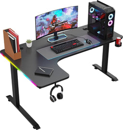 Avalo Gaming Bureau - 160x100x75 CM - L Vormig Hoekbureau - Game Desk Met LED Verlichting - Tafel - Zwart