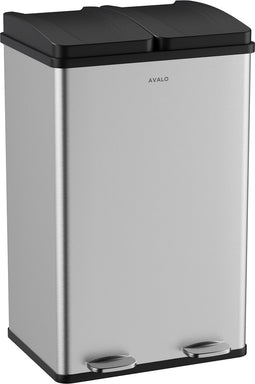 Avalo Prullenbak Afvalscheiding 60 Liter - RVS Zilver - 2 Vakken - Milieubewust, Hygienisch & Vingerafdrukvrij - Pedaalemmer / Vuilnisbak