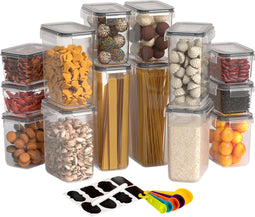 Avalo Voorraadpotten Met Deksel 17 Delig - Luchtdichte Deksels - Voorraadbussen - Voedsel Opbergcontainer - Incl. Maatlepels, Herbruikbare Labels & Stift
