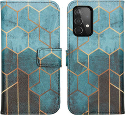 iMoshion Hoesje Geschikt voor Samsung Galaxy A52 (4G) / A52s / A52 (5G) Hoesje Met Pasjeshouder - iMoshion Design Softcase Bookcase - Goud / Meerkleurig / Groen / Green Honeycomb