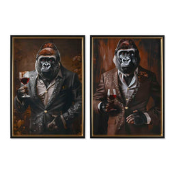Schilderij Home ESPRIT Bruin Zwart Gorilla Loft Coating 51,5 x 4,5 x 71,5 cm (2 Stuks)