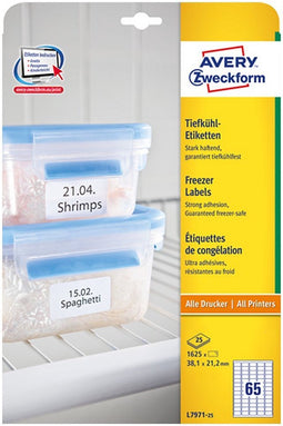 Avery AV-L7971-25 Diepvriesetiketten 38,1x21,2 mm 1625 Stuks Wit