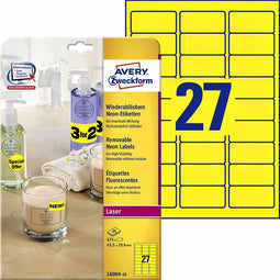 Avery - Etiket avery l6004-25 63.5x29.6 neon geel 675 stuks