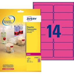 Avery - Etiket avery l7363p-25 99.1x38.1mm roze 340 stuks
