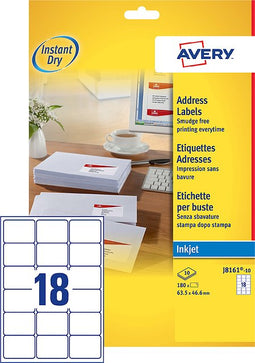 Avery - Etiket avery j8161-10 63.5x46.6mm wit 180 stuks
