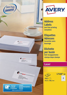 Avery - Etiket avery l7160-40 63.5x38.1mm wit 840 stuks