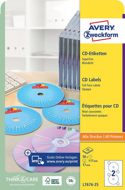 Avery - Etiket avery l7676-25 cd full size mat wit 50 stuks