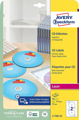 Avery - Etiket avery l7760-25 cd full size glossy 50 stuks