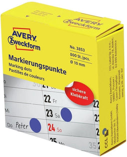 Avery marking dots, diameter 10 mm, rol met 800 stuks, blauw