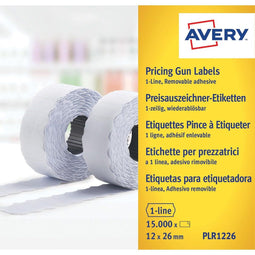 Avery - PLR1226 etiketten voor prijstang afneembaar, ft 12 x 26 mm, 15 000 etiketten, wit