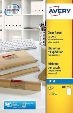 Avery printeretiketten Adresetiketten, Inkjet, Transparant, 25pcs.