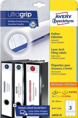 Avery printeretiketten Border Binder Labels, White 59 x 297mm (25)