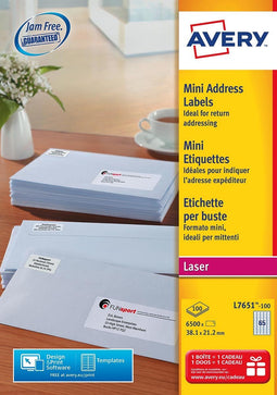 Avery printeretiketten Mini-etiketten, Laser, Wit, 6500pcs.