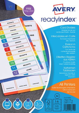 Avery - Tabbladen avery readyindex a4 4r 6dlg | 10 stuks