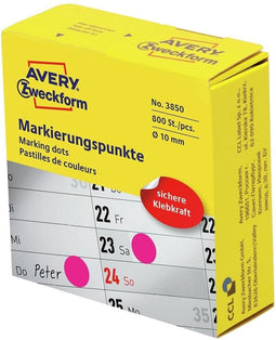 Avery-Zweckform 3850 Etiketten Voor Markeringspunten Diameter 10 Mm Magenta 800 Stuks Permanent Papier