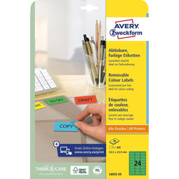 Avery Zweckform - afneembare gekleurde etiketten ft 63,5 x 33,9 mm (b x h), 480 stuks, 24 per blad, groen