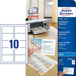 Avery-Zweckform C32010-25 Bedrukbare Visitekaarten 85 X 54 Mm Wit 250 Stuks Papierformaat: Din A4