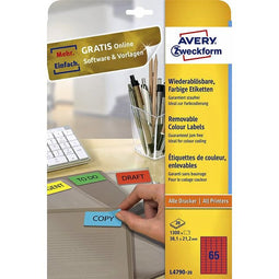 Avery Zweckform - Etiket avery l4790-20 38.1x21.2mm rood 1300 stuks