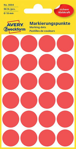 Avery Zweckform - Etiket avery zweckform 3004 rond 18mm rood 96 stuks