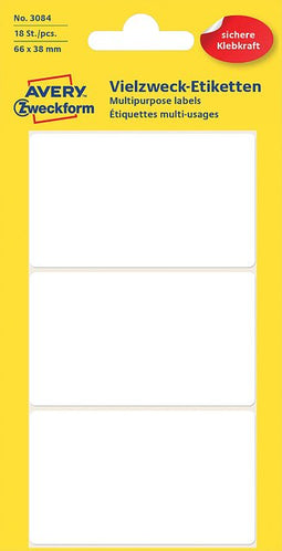 Avery Zweckform - Etiket avery zweckform 3084 66x38mm wit 18 stuks