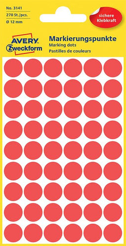 Avery Zweckform - Etiket avery zweckform 3141 rond 12mm rood 270 stuks