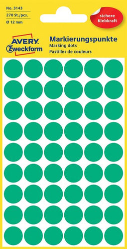 Avery Zweckform - Etiket avery zweckform 3143 rond 12mm groen 270 stuks