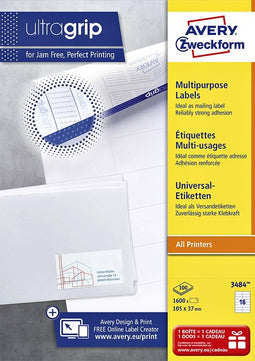Avery Zweckform - Etiket avery zweckform 3484 105x37mm wit 1600 stuks