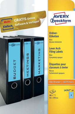 Avery Zweckform L4767-20 ordnerrugetiketten ft 19 | 2 x 6 | 1 cm (b x h) | 80 etiketten | blauw