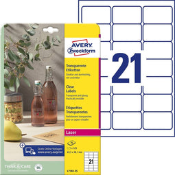Avery-Zweckform L7782-25 Etiketten 63.5 x 38.1 mm Polyester folie Transparant 525 stuk(s) Permanent Folie-etiketten