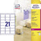 Avery-Zweckform L7782-25 Etiketten 63.5 x 38.1 mm Polyester folie Transparant 525 stuk(s) Permanent Folie-etiketten