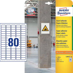Avery-Zweckform L7872-20 ( 35.6 x 16.9 mm, Wit, 1600 stuk(s), Permanent, Sterk hechtend