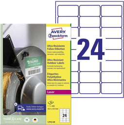 Avery-Zweckform L7912-40 63.5 x 33.9 mm Polyethyleen folie Wit 960 stuk(s) Permanent Universele etiketten Laser 40 vel