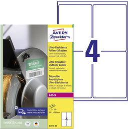 Avery-Zweckform L7915-40 99.1 x 139 mm Polyethyleen folie Wit 160 stuk(s) Permanent Universele etiketten Laser 40 vel D