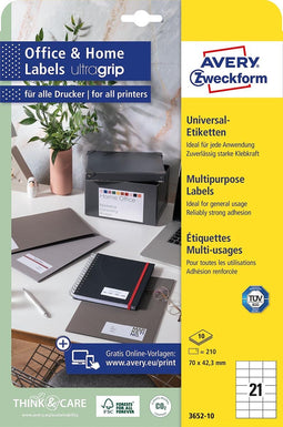 Avery-Zweckform - Permanente Universele Etiketten - Wit - 70 x 42.3 mm - 210 labels