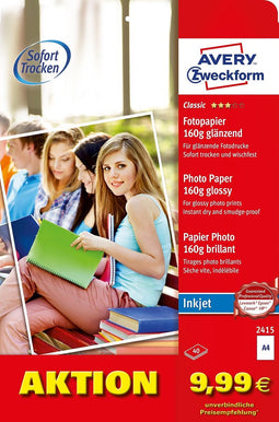 Avery-Zweckform Photo Paper glossy 2415 Fotopapier DIN A4 160 g/m² 40 vellen Glanzend