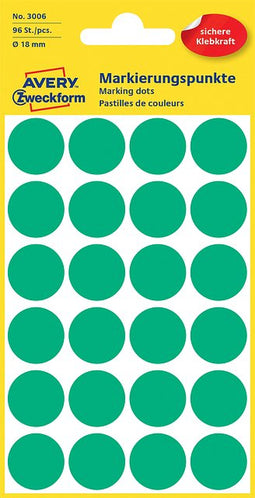Avery Zweckform - Etiket avery zweckform 3006 rond 18mm groen 96 stuks