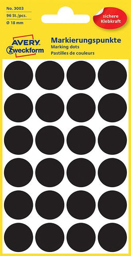 Avery Zweckform - Etiket avery zweckform 3003 rond 18mm zwart 96 stuks
