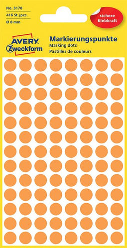 Avery Zweckform - Etiket avery zweckform 3178 rond 8mm oranje 416 stuks