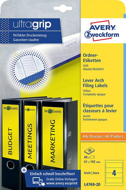 Avery Zweckform - Rugetiket avery breed 61x192mm zelfklevend geel
